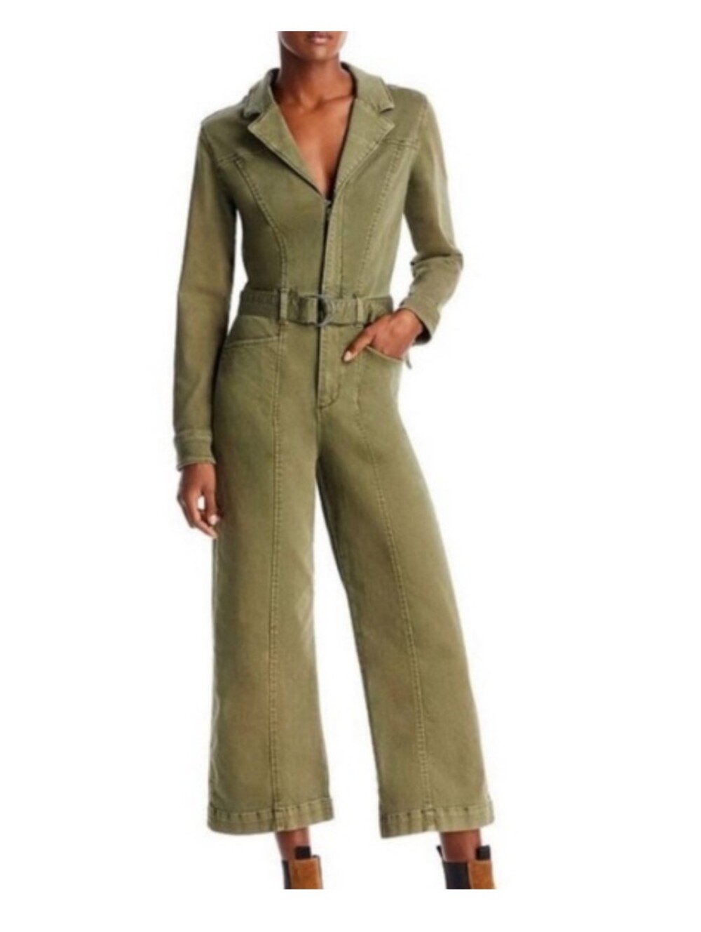 Jason Wu | Olive Green Utility Wide-Leg Belted Jumpsuit Cotton Blend - Size XS